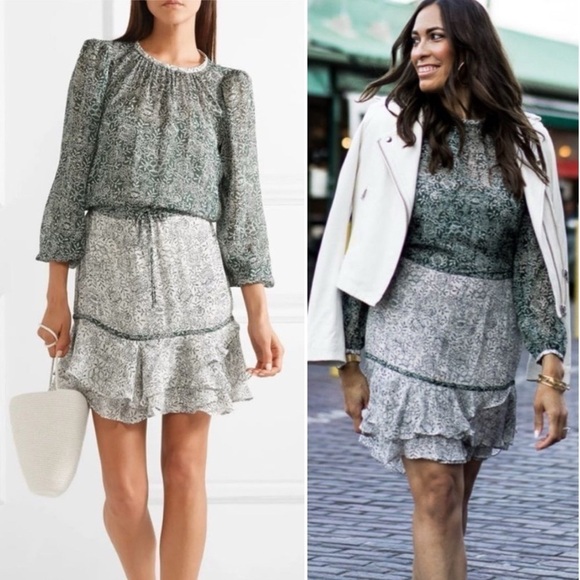Veronica Beard Dresses & Skirts - Veronica Beard Dorado Ruffle Floral Silk Mini Dress in Green/ Off White